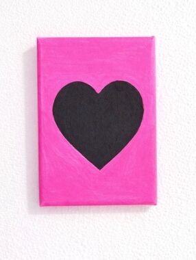 Pink Black Heart Canvas Art 5x7 Handpainted Wall Decor Romantic Cute Gift